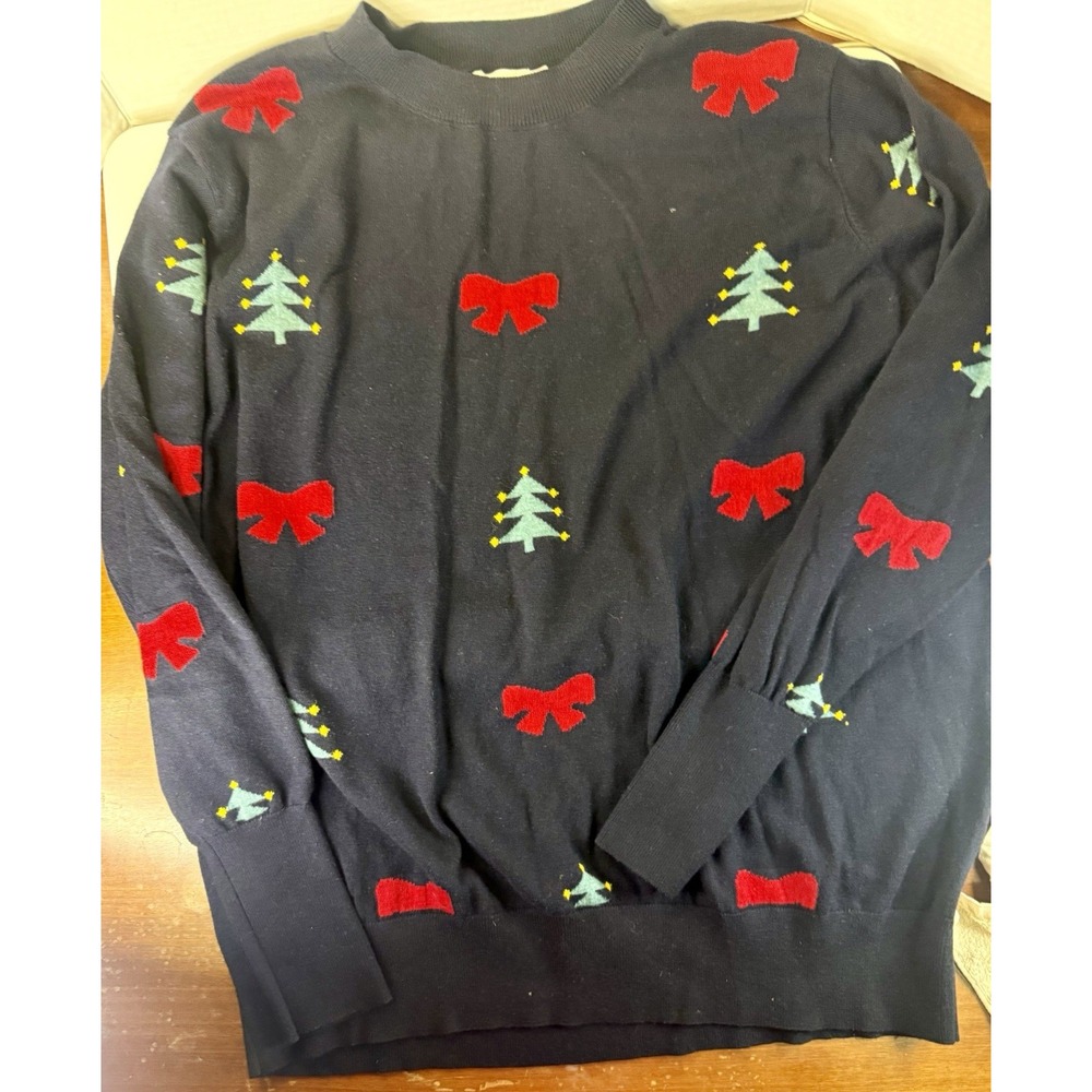 Chic Soul Christmas Print Crewneck Sweater Size 3XL Wool Blend Bows Trees